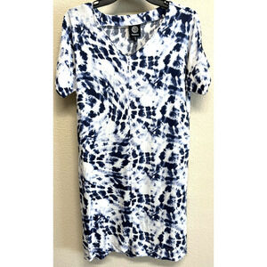 Bobeau Tie Dye Short Sleeve Tunic Dress XS Blue White NEW